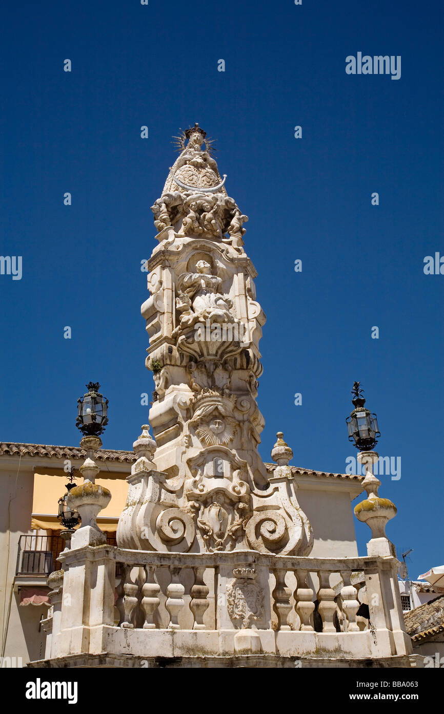 Monument to the Virgen del Valle and San Pablo Patron of the City in Plaza de Santa María Ecija Seville Andalusia Spain Stock Photo