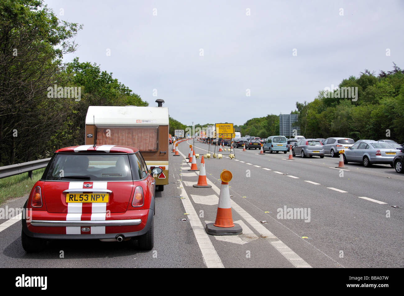 M3 Motorway roadworks, Camberley, Surrey, England, United Kingdom Stock Photo