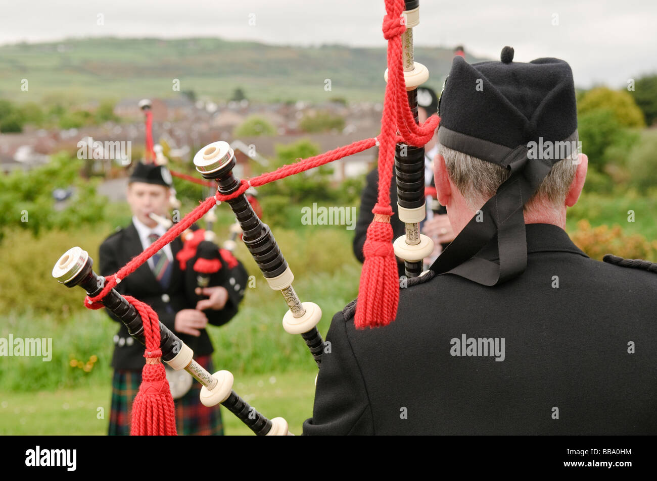 Pipers at the Northern Ireland Bagpipe and Drum competition Stock Photo