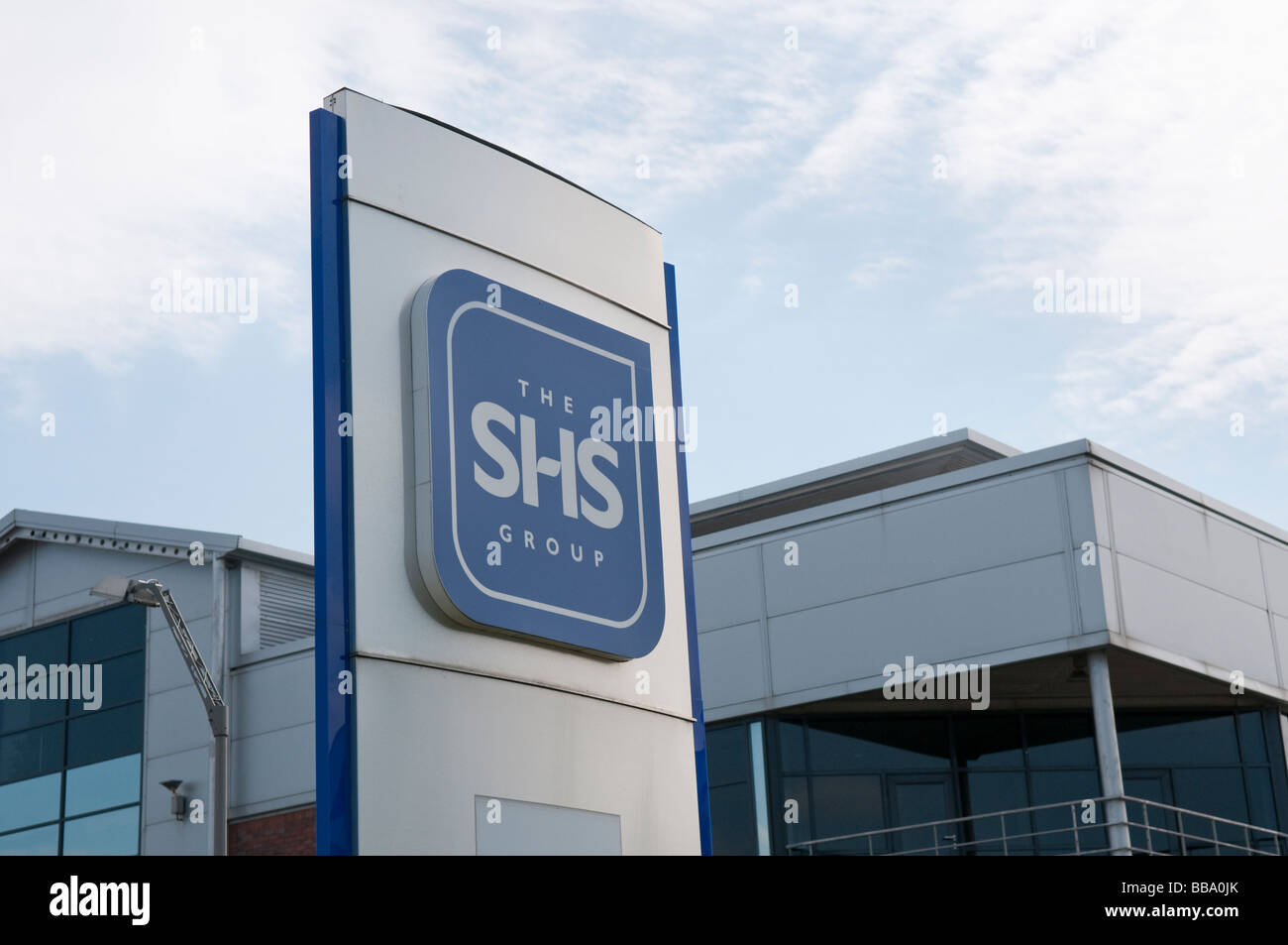 Sign at the headquarters of SHS group - Belfast based food and distribution company Stock Photo