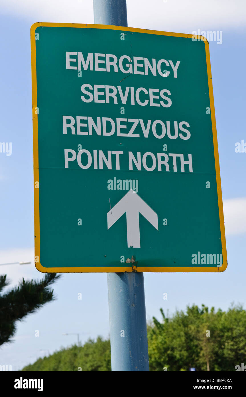 Sign: Emergency Services Rendezvous Point North Stock Photo