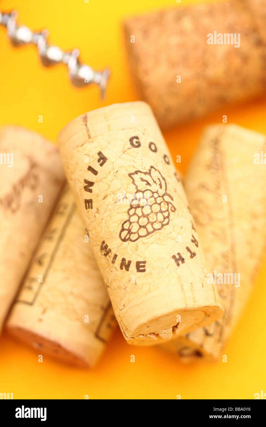Wine bottle corks and cork screw Stock Photo