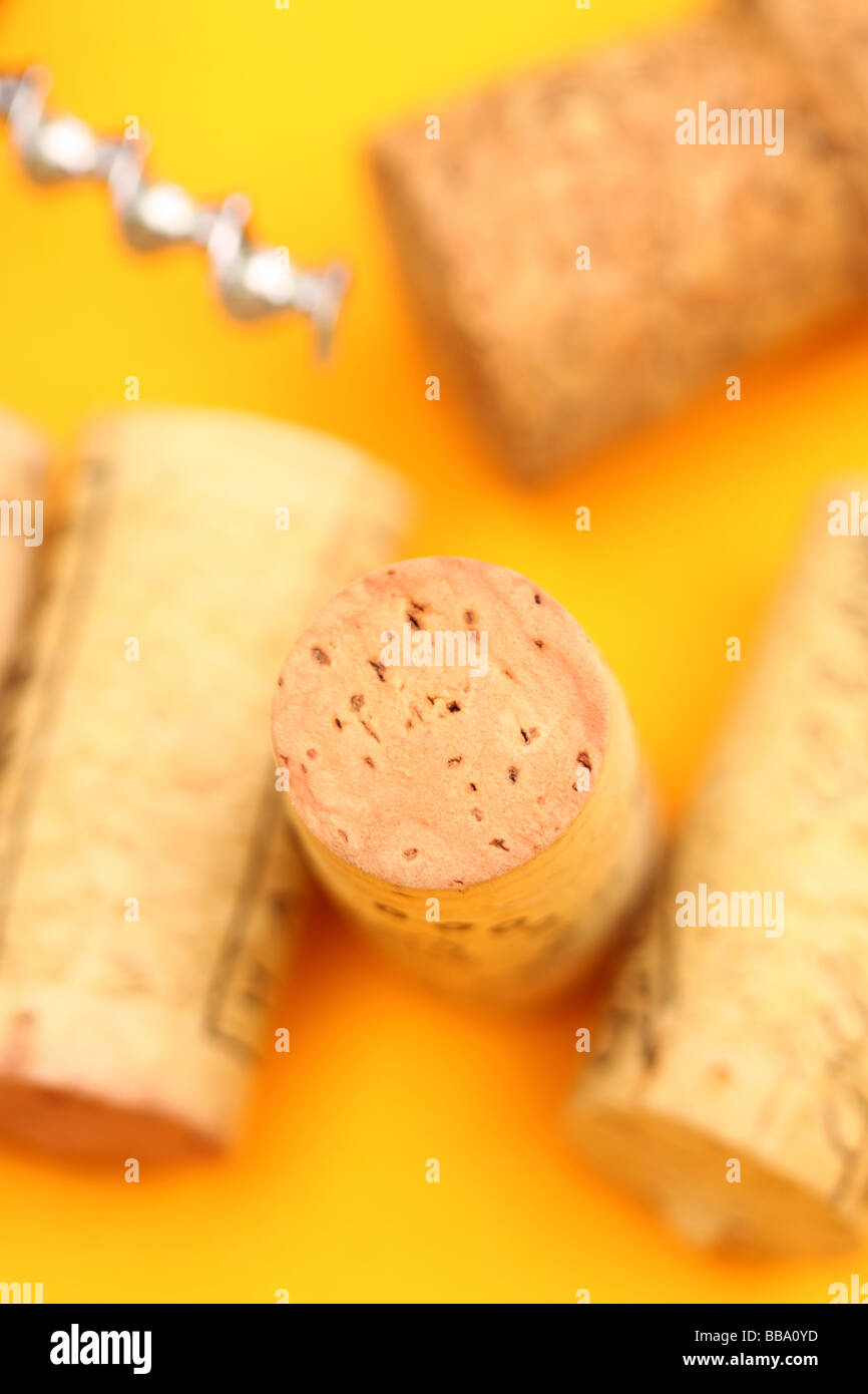 Wine bottle corks and cork screw Stock Photo Alamy