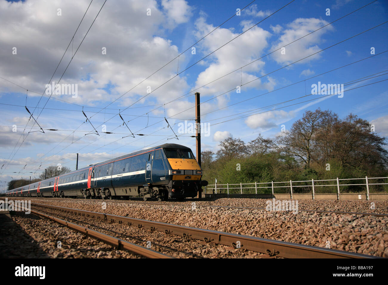National Express 82217 High Speed Electric Train East Coast Main Line Railway Peterborough Cambridgeshire England UK Stock Photo