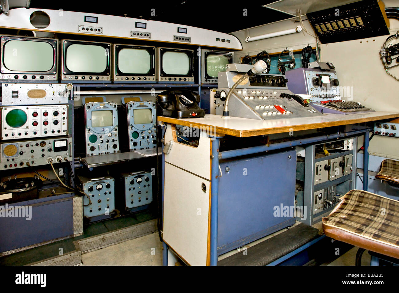 Inside an old broadcast truck from 1954 Stock Photo
