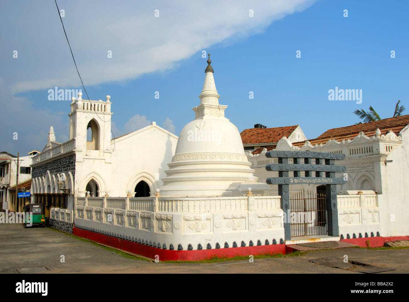 Buddhism, white stupa, Sudharmalaya Temple, Fort Galle, Ceylon, Sri Lanka, South Asia, Asia Stock Photo