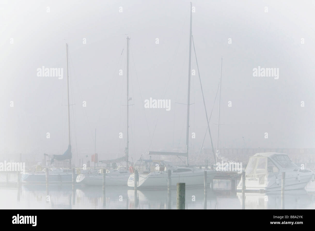 Yachting harbor in haze Stock Photo