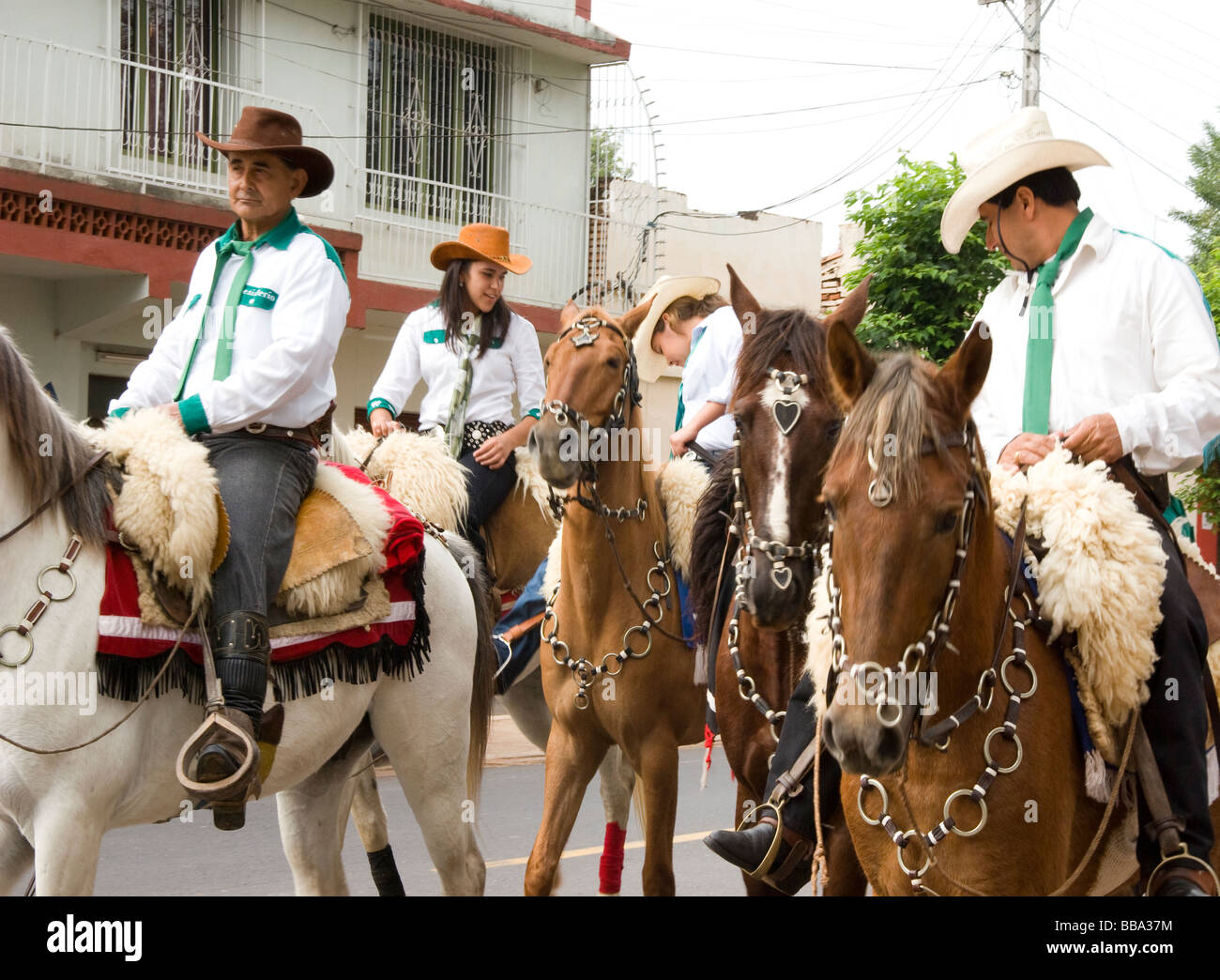 Paraguay.Traditional Parade of Horsemans in Yaguarón. Stock Photo