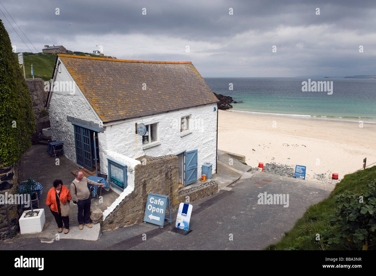 Porthgwidden beach and cafe 'St Ives' Cornwall,England ,Great Britain Stock Photo