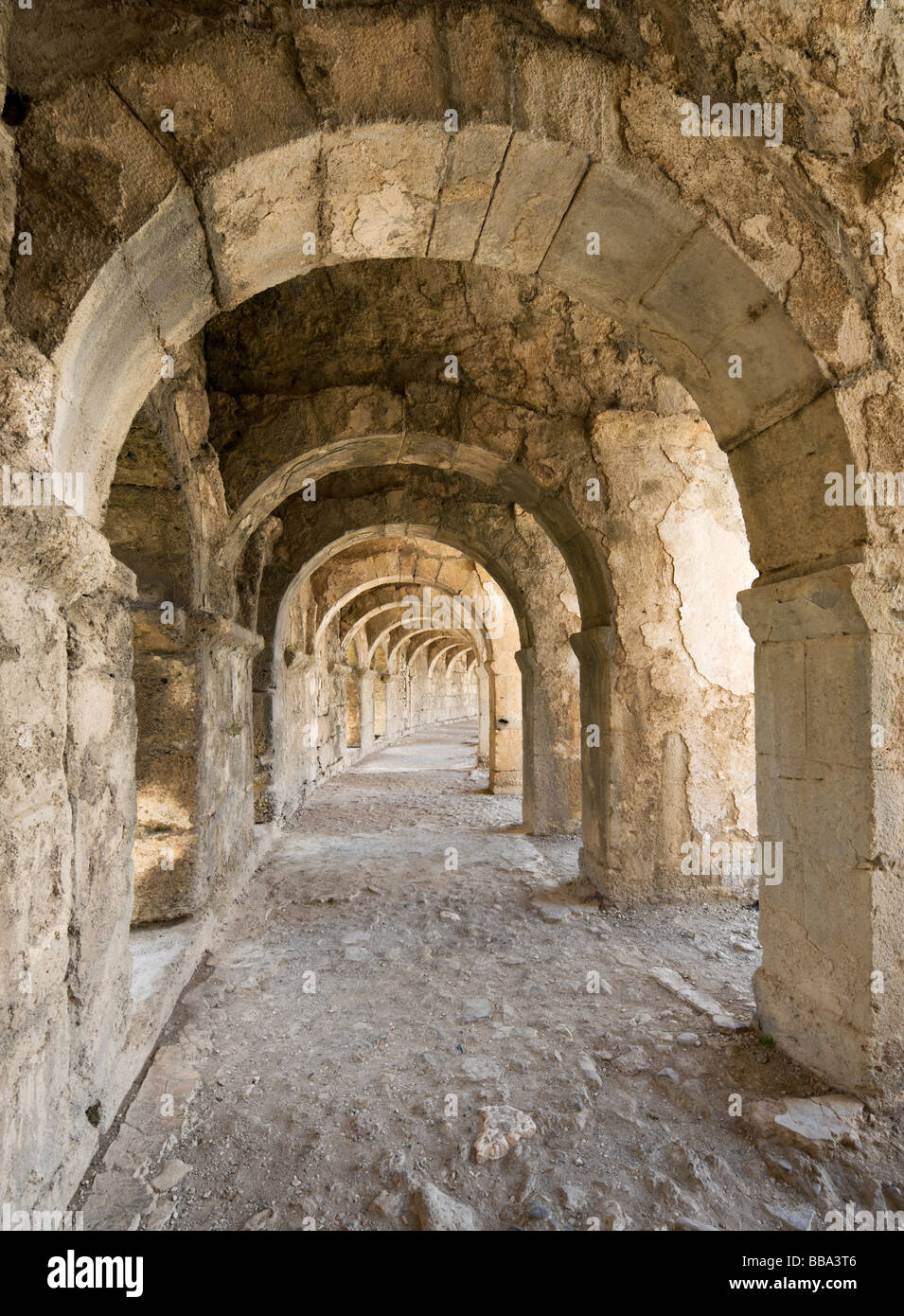 The Upper Gallery in the ancient Roman Theatre of Aspendos, Mediterranean Coast, Turkey Stock Photo
