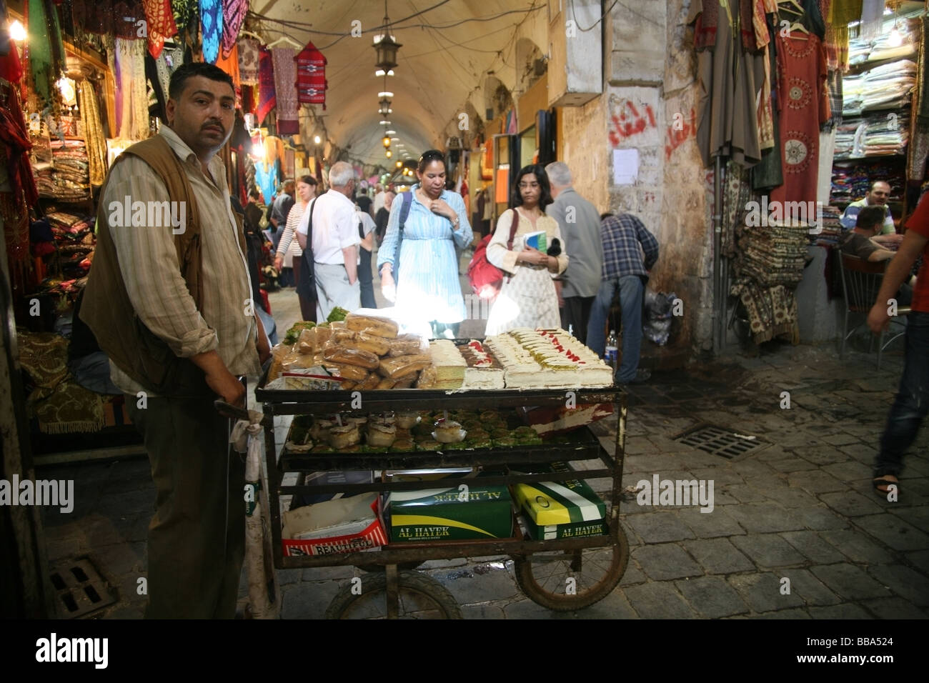 Vendor in the Souq in the Old City in Aleppo Syria Stock Photo
