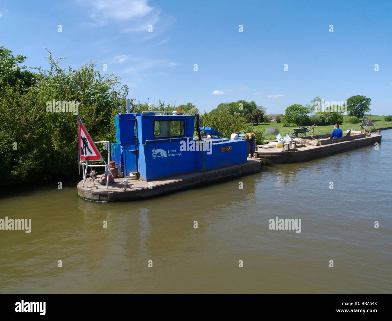 A British Waterways work boat on the Shropshire Union Canal, England. Stock Photo