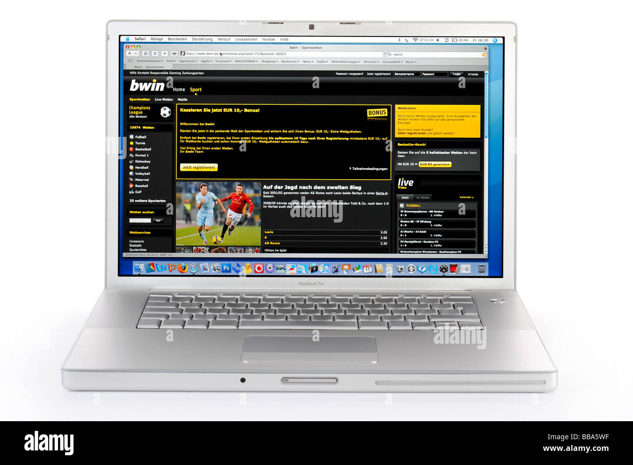 Online sports betting bwin on Apple MacBook Pro Stock Photo