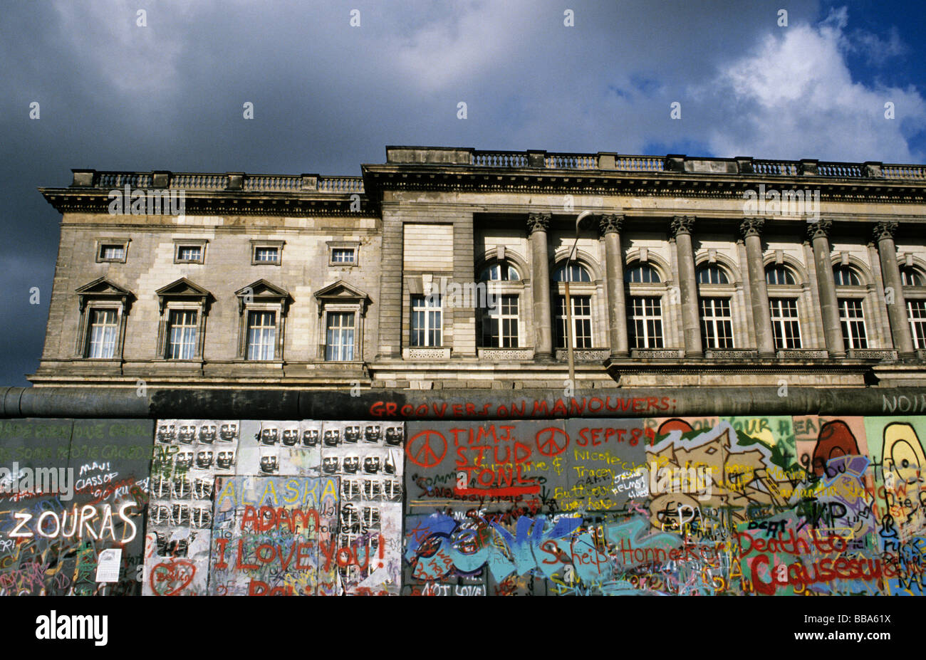 Berlin Wall before the fall of the wall, in the back Preussischer Landtag, Prussian Parliament, today House of Representatives, Stock Photo
