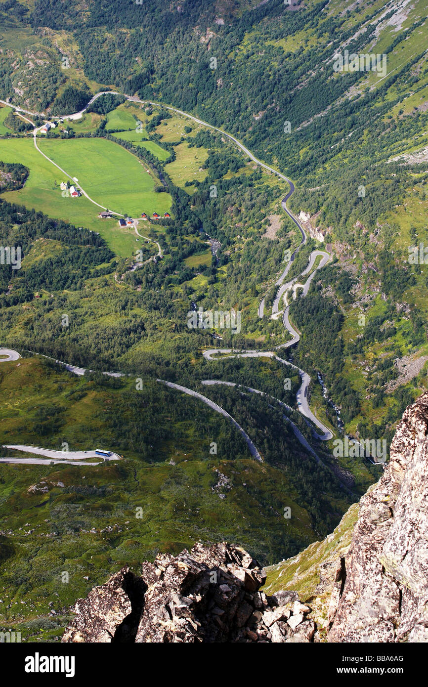 Serpentines of the State Road 63, view from the Dalsnibba to the Geiranger, Norway, Scandinavia, Europe Stock Photo