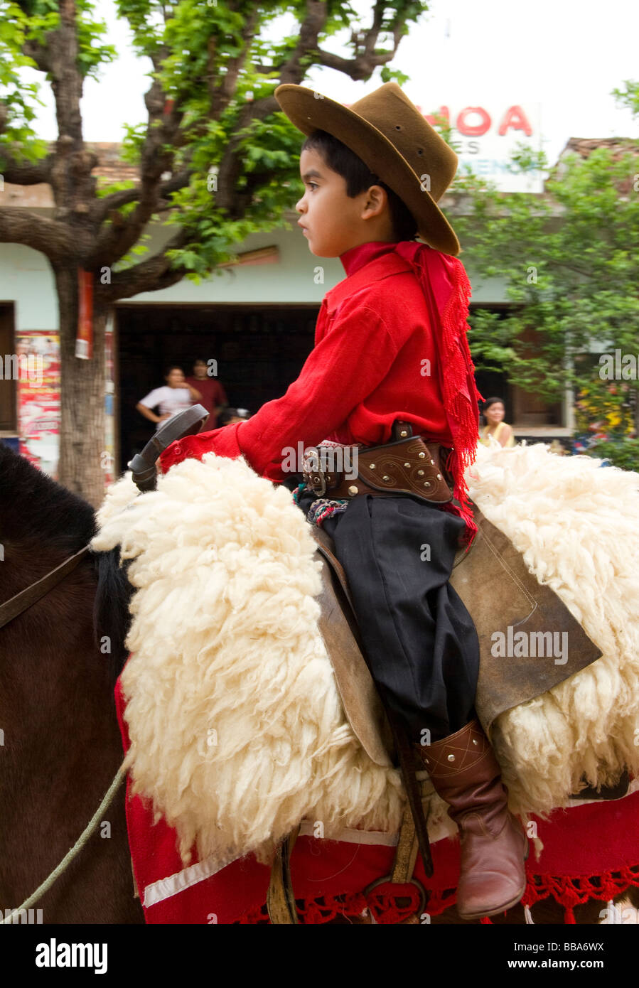 Paraguay.Traditional Parade of Horsemans in Yaguarón. Stock Photo