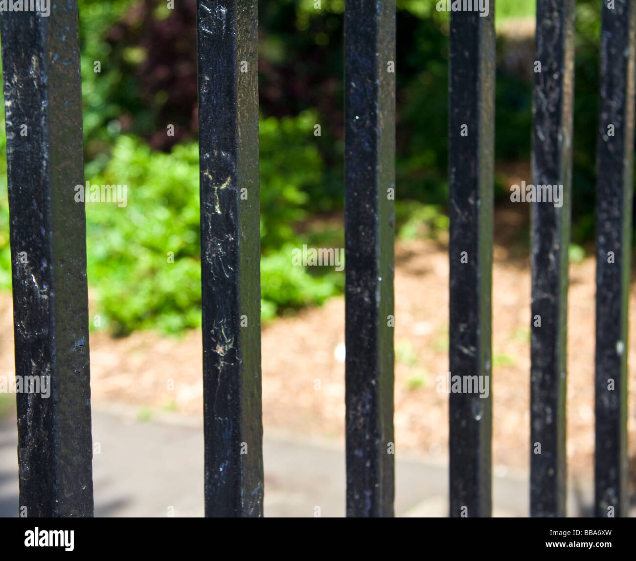 Closed metal bar gates Stock Photo Alamy