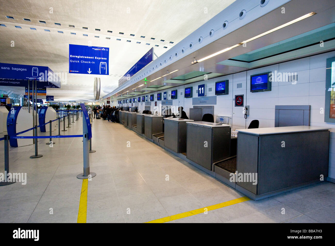 Quick-check-in-desk of Air France and KLM in the departure hall Terminal 2, Airport Paris-Charles de Gaulle, Paris, France, Eur Stock Photo