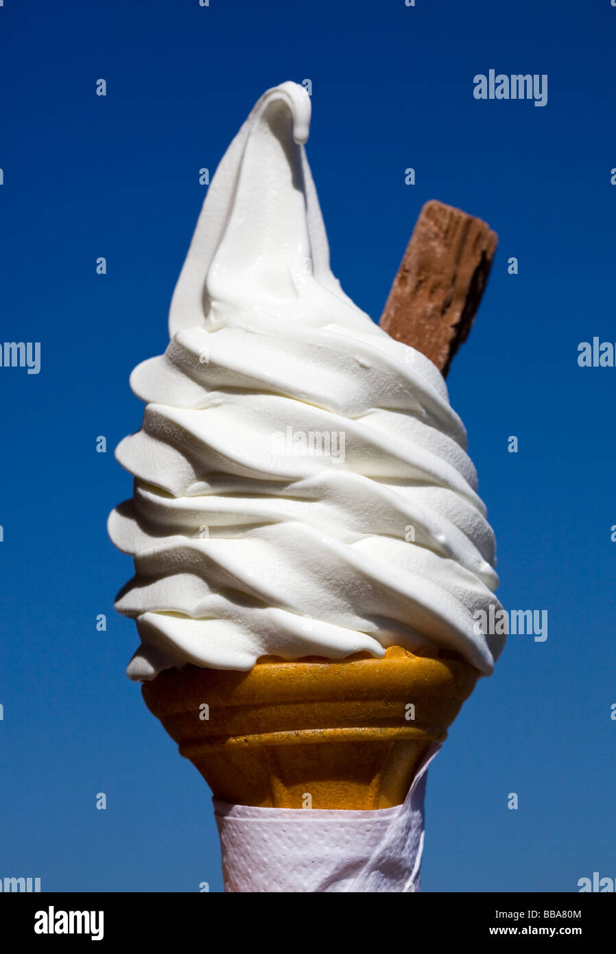 Ice Cream cone with chocolate flake or 99 Stock Photo