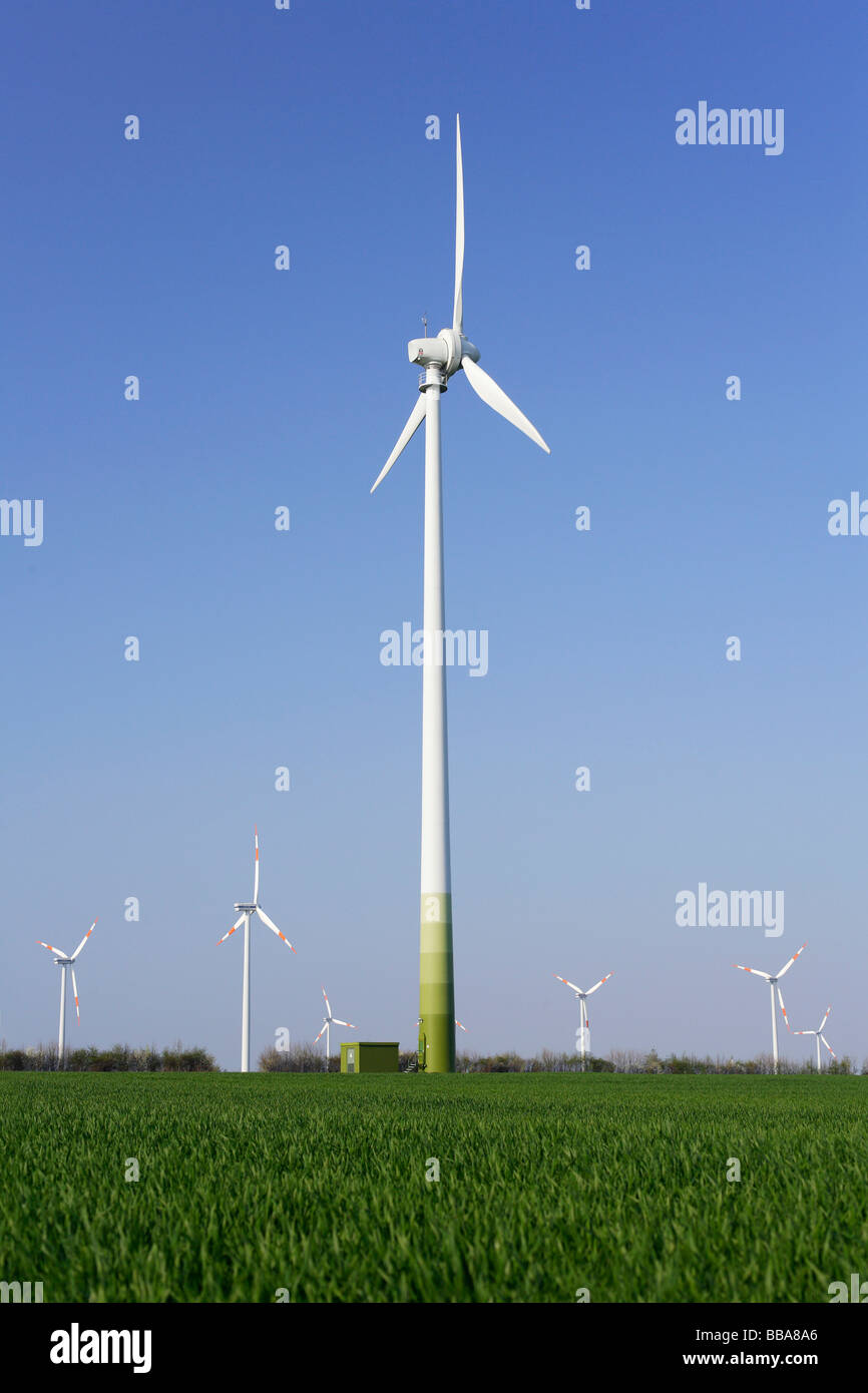 Wind turbines, Tundersleben, Saxony-Anhalt, Germany, Europe Stock Photo