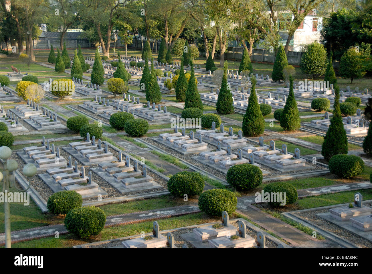 War graves, many tombstones of fallen Viet Minh soldiers, military cemetery, Dien Bien Phu, Vietnam, Southeast Asia, Asia Stock Photo