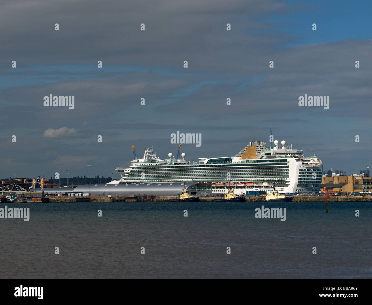 P&O's cruise ship Ventura berthed at the new Ocean Terminal in Southampton UK for the first time Stock Photo