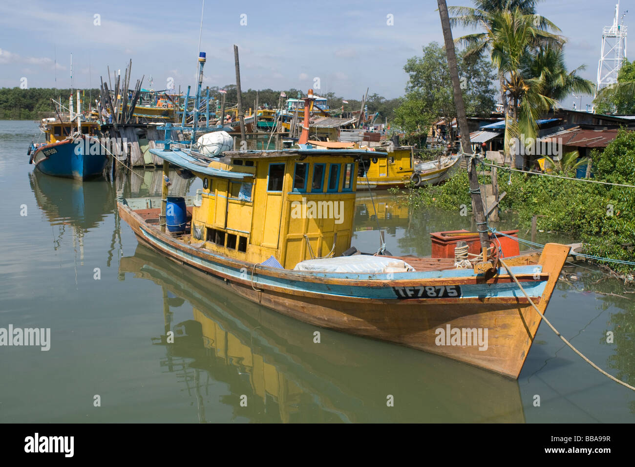 Fishing boats moored at Tanjung Api fishing village a suburb of Kuantan ...