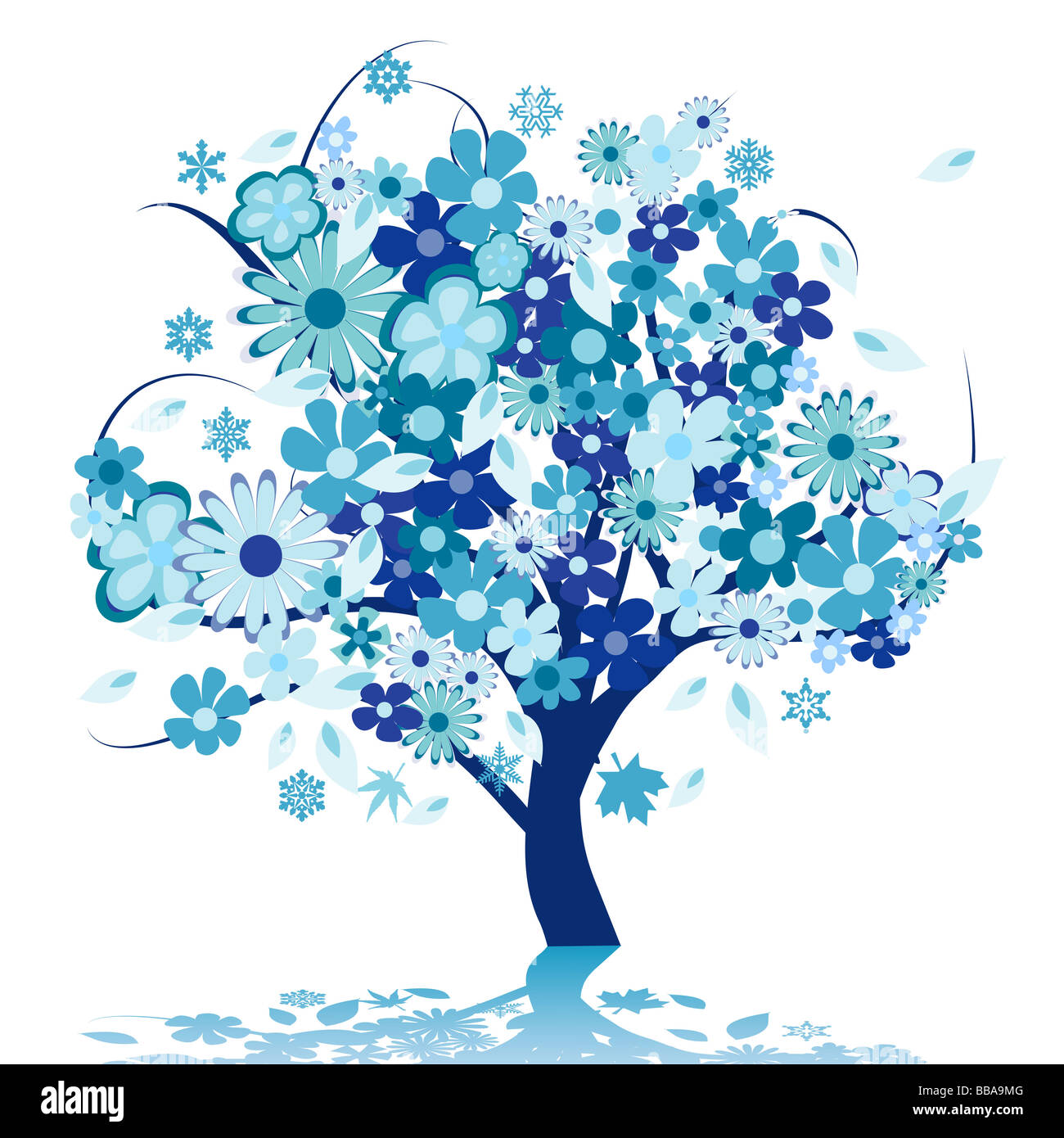 Abstract tree with flowers vector illustration Stock Photo - Alamy