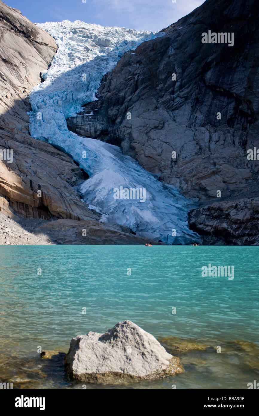 Briksdalsbreen glacier with glacial lake, Norway, Scandinavia, Europe Stock Photo