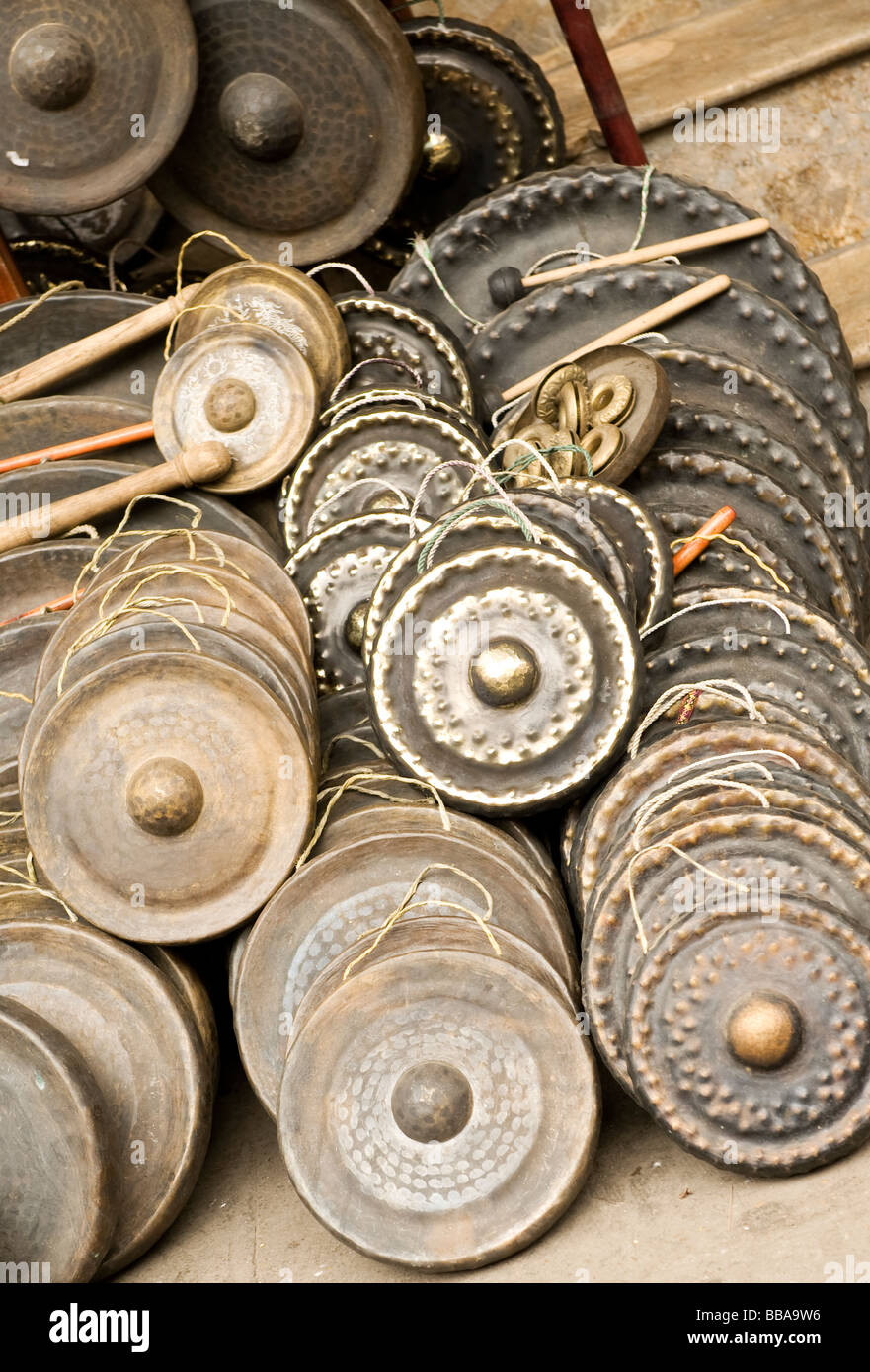 different size of gongs (tam tam), tradtional music instrument, Old