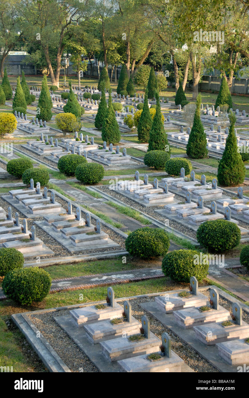 War graves, many tombstones of fallen Viet Minh soldiers, military cemetery, Dien Bien Phu, Vietnam, Southeast Asia, Asia Stock Photo