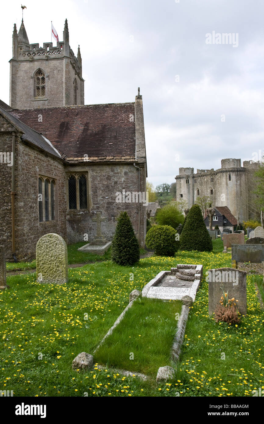 Nunney All Saints Church and Castle Somerset Stock Photo