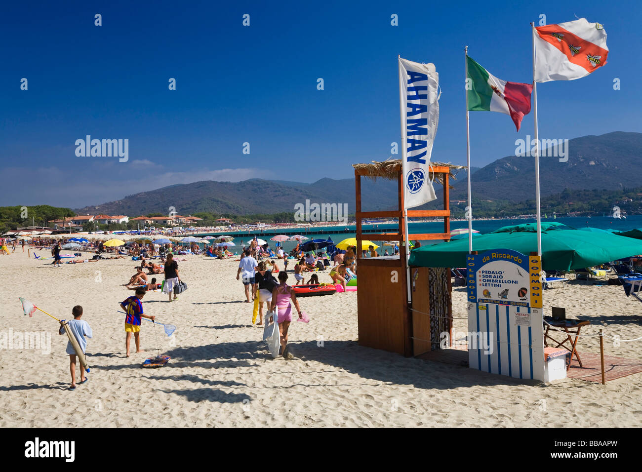 Beach at Marina di Campo, Elba, Tuscany, Italy, Mediterranean, Europe Stock Photo