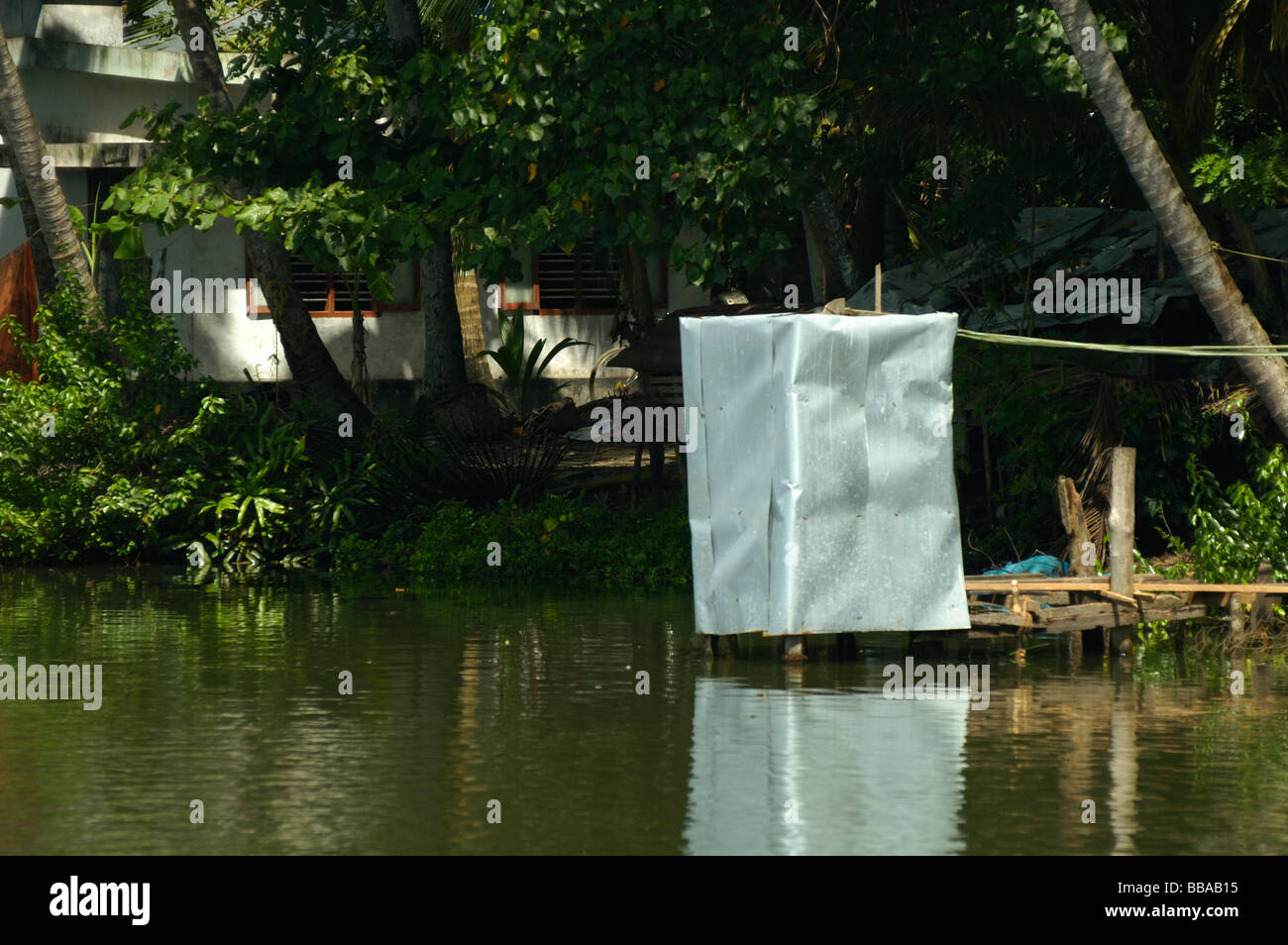 India, Kerala, backwaters. Toilet seen while travelling by ferry from Kollam to Allepey. No releases available. Stock Photo