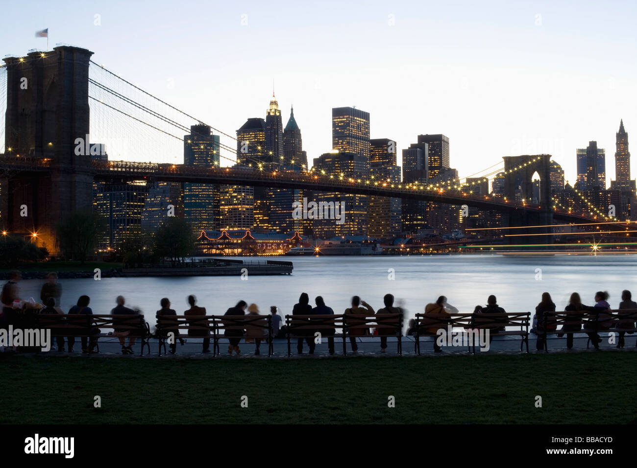 The Brooklyn Bridge and Manhattan at sunset, New York City Stock Photo ...