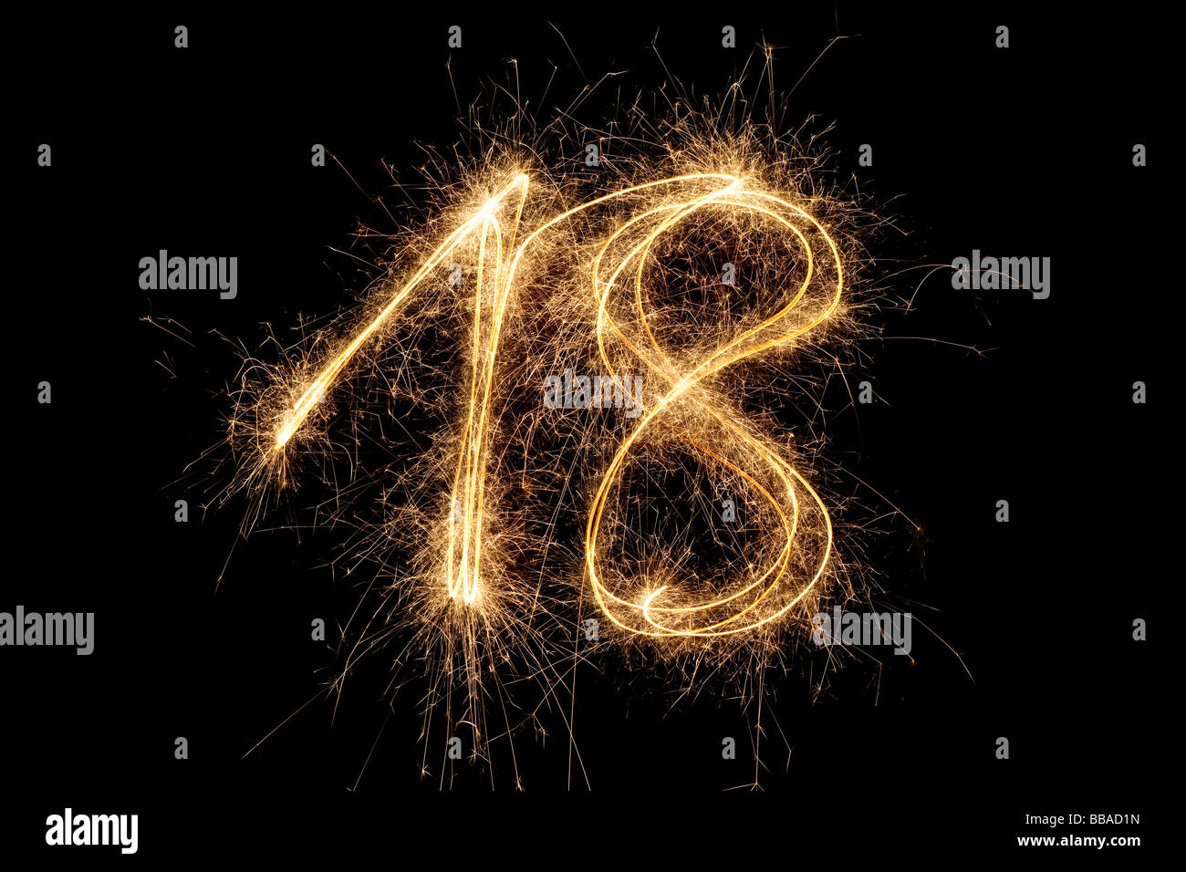 The number 18 written with a sparkler Stock Photo