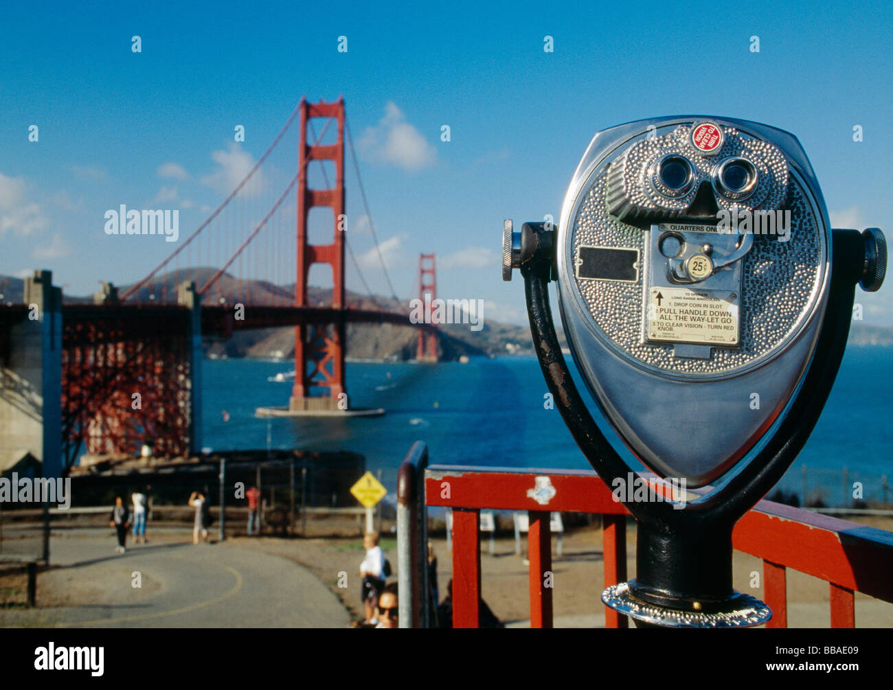 Coin-operated binoculars overlooking the Golden Gate Bridge, San Francisco, California, USA Stock Photo