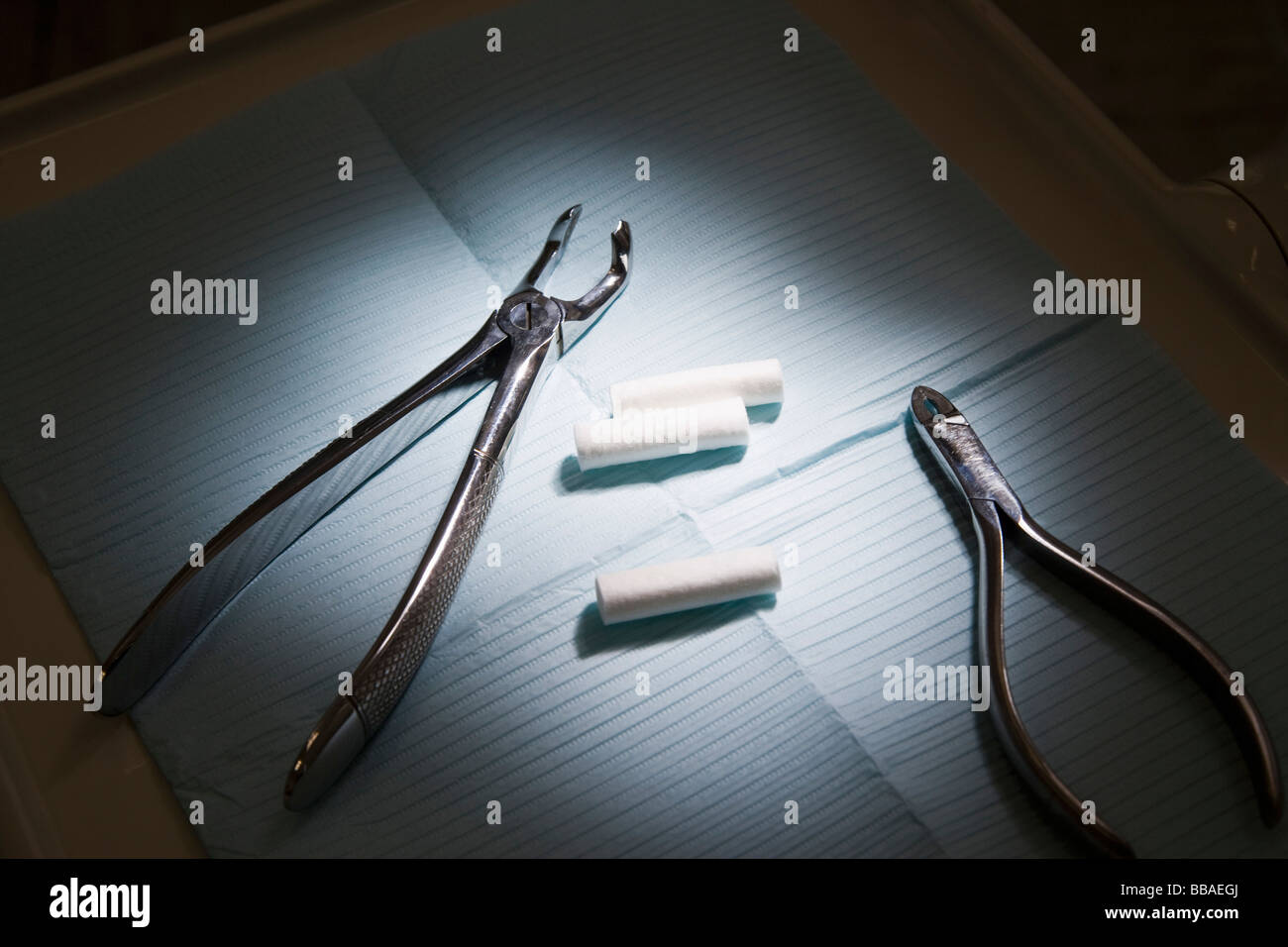 Dental cotton and instruments on a tray Stock Photo Alamy