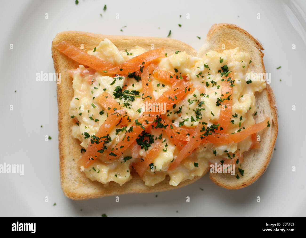 Smoked Salmon and scrambled egg on toast Stock Photo Alamy