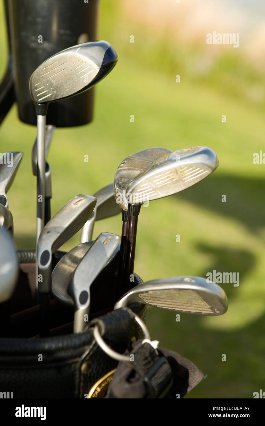 Detail of golf clubs in a golf bag Stock Photo