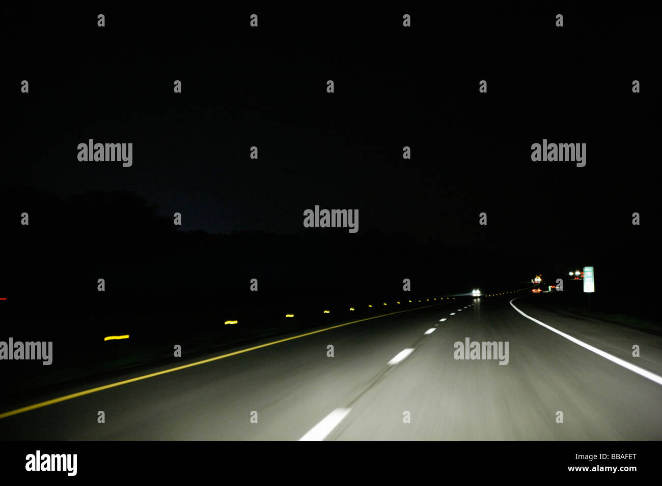 Multiple lane highway, night, non-urban scene Stock Photo