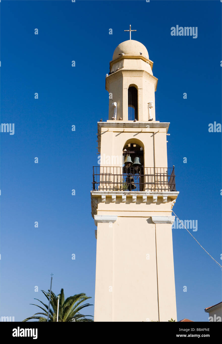 Church bell tower Agios Efimias, Kefalonia, Greece Stock Photo