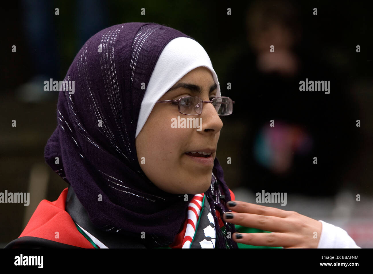 Palestinian protester wearing headscarf Stock Photo