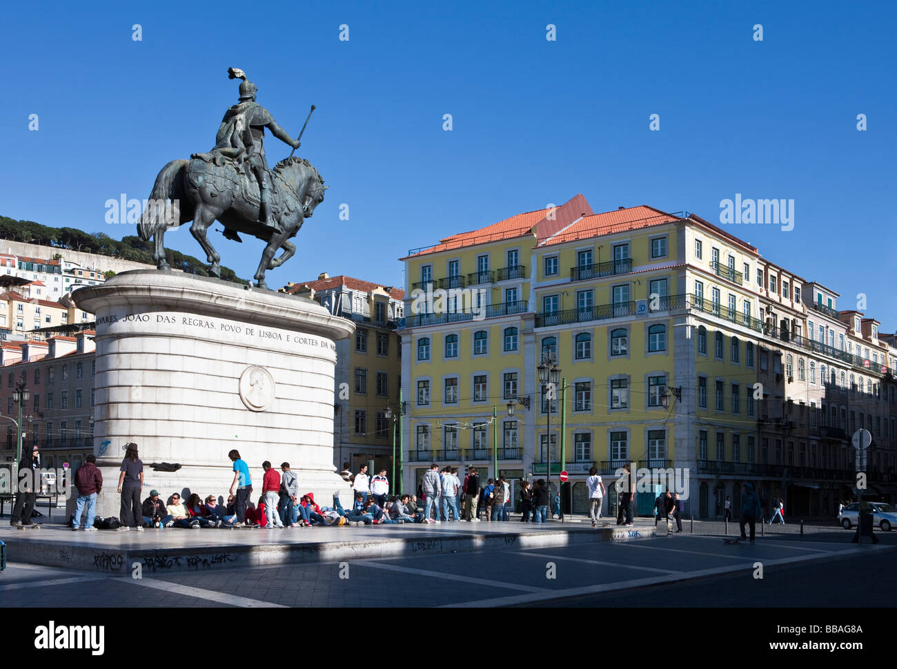 Lisbon the equestrian monument of D Joao I in Figueira square Stock Photo