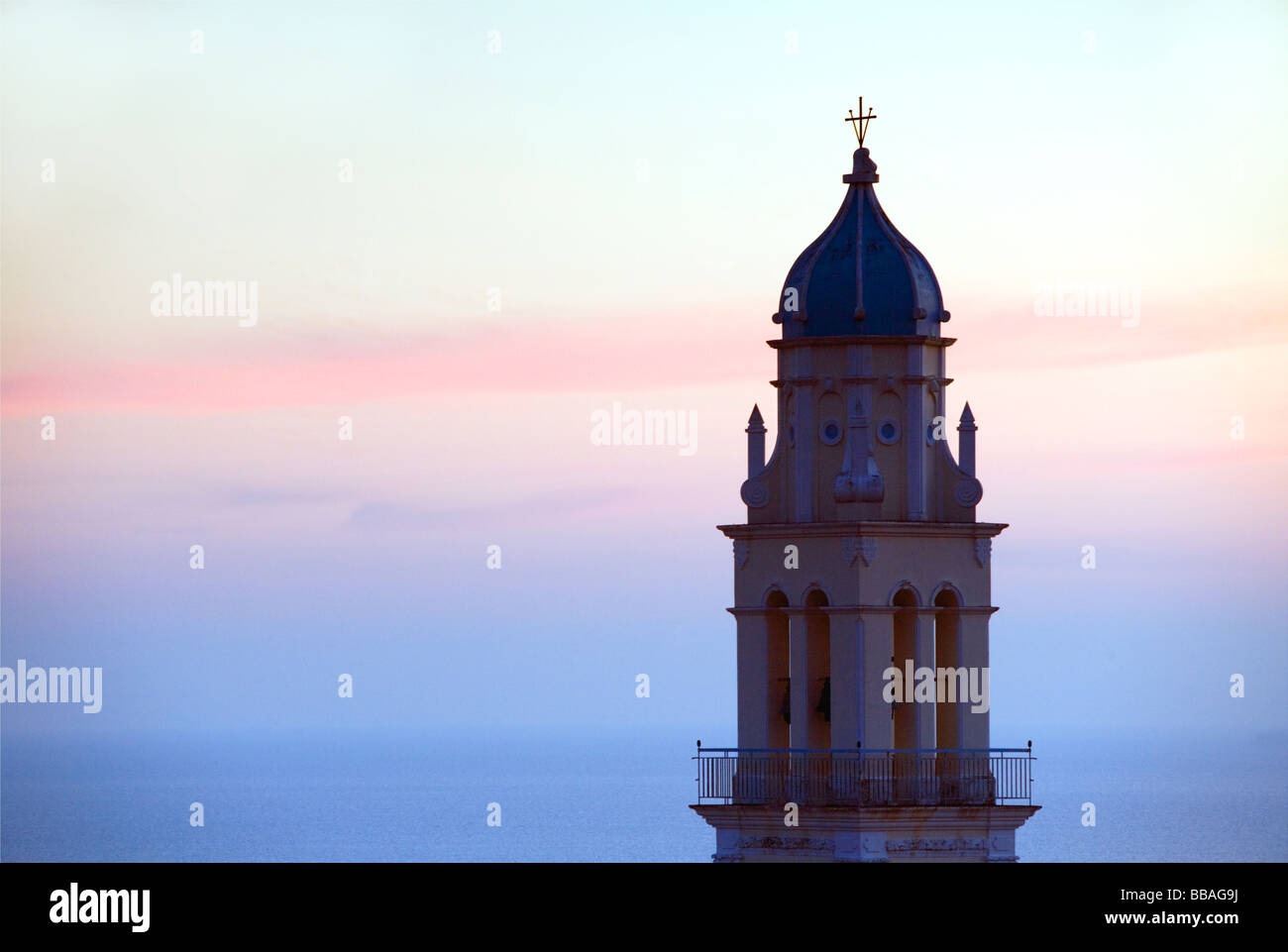 Church bell-tower, sunset - Kefalonia. Greece Europe Stock Photo