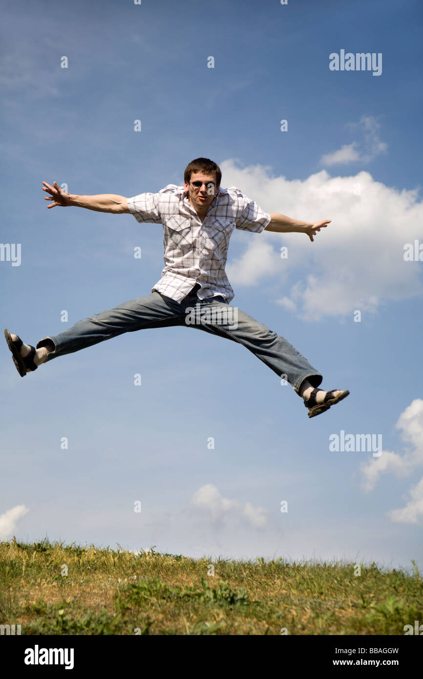 jump of man and the sky Stock Photo