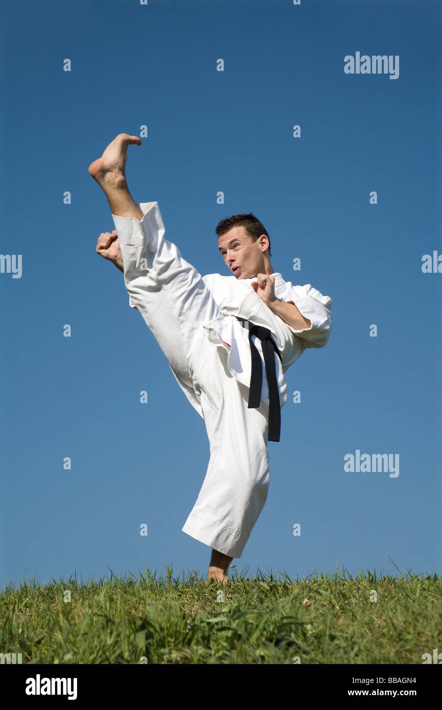 world champion of Karate - kata - training - kick Stock Photo