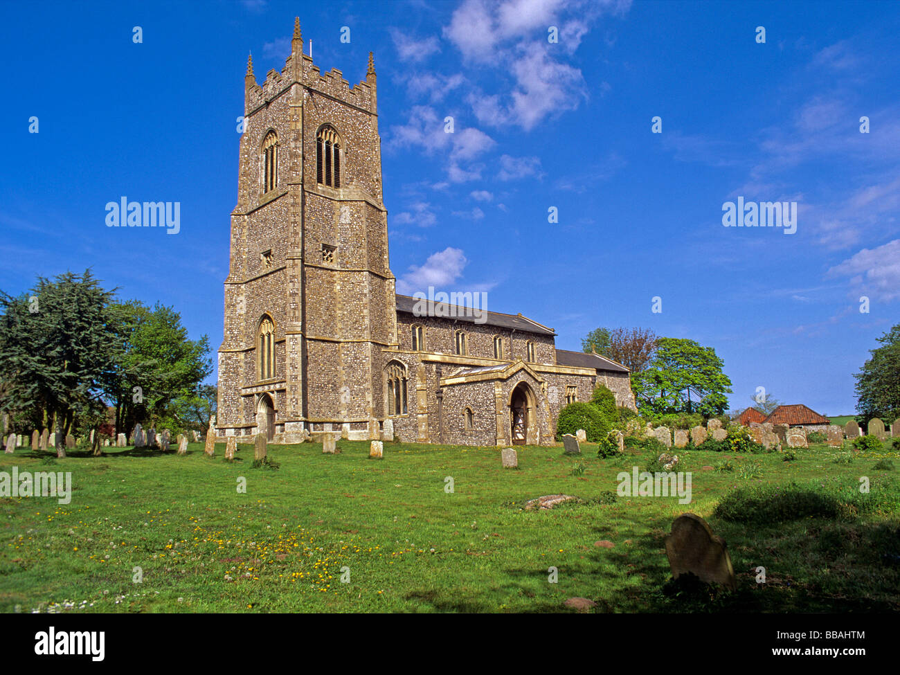 Handsome parish Church of St Marys in the North Norfolk village of Northrepps a few miles from Cromer Stock Photo