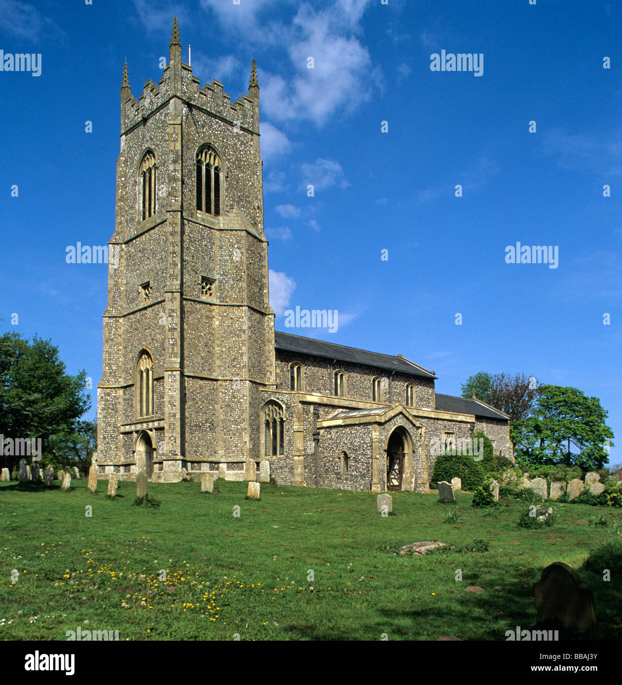 Handsome parish Church of St Marys in the North Norfolk village of Northrepps a few miles from Cromer Stock Photo