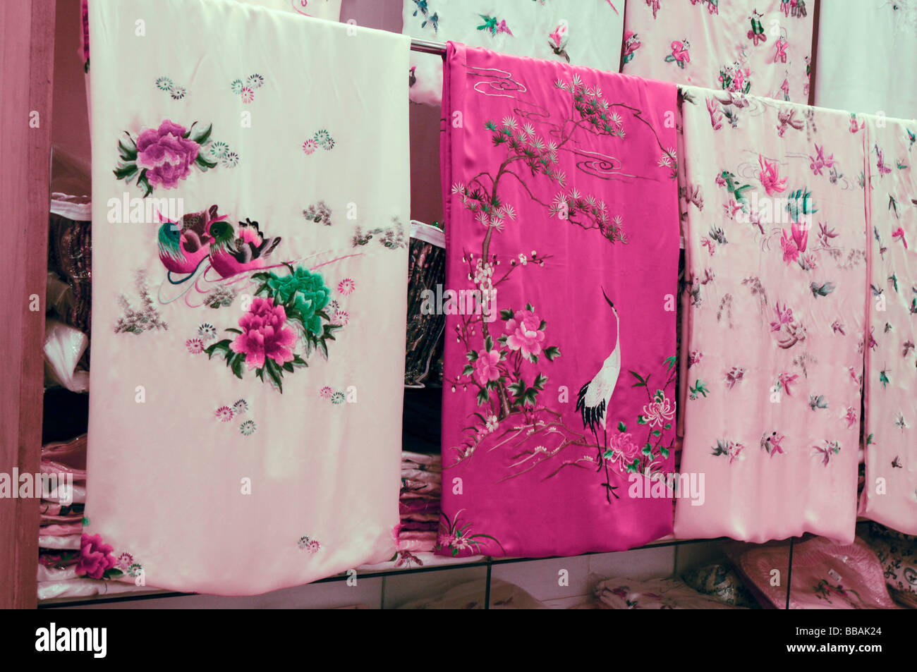 China Shanghai Silk factory visitor Center Silk products on display in